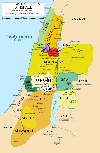 Map depicting the 12 Tribes of Israel.